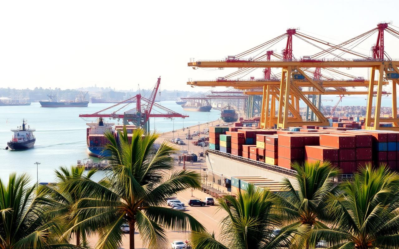 Port of Tema in Ghana with shipping containers